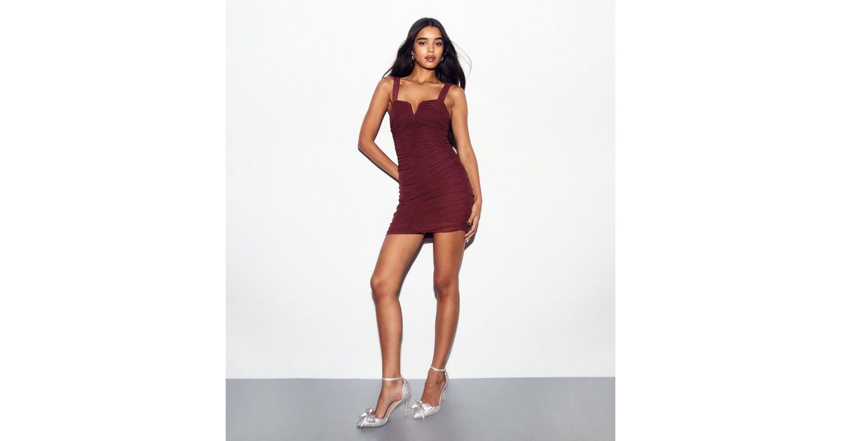 Mesh Mini Dress-Burgundy
