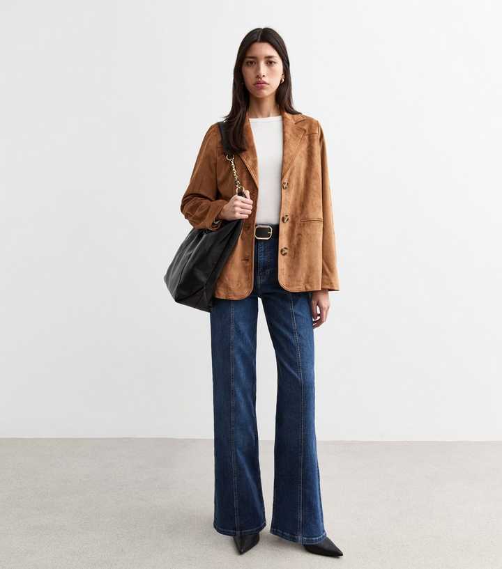 Blue Wide Leg Front Seam Stretch Jeans
