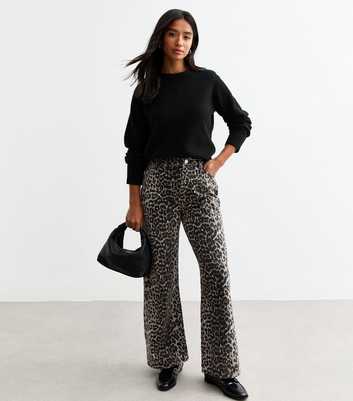 Petite Brown Leopard Wide Leg Jeans 