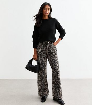 Petite Brown Leopard Wide Leg Jeans New Look