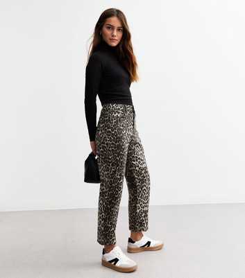 Petite Brown Leopard Print Straight Jeans