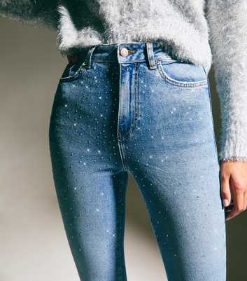 Blue Diamanté Straight Leg Jeans