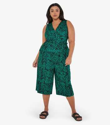 Apricot Curves Green Zebra Print Cropped Jumpsuit