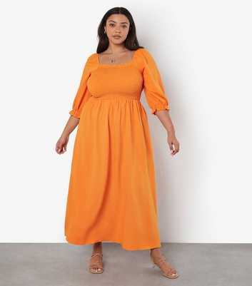 Apricot Curves Orange Midi Milkmaid Dress