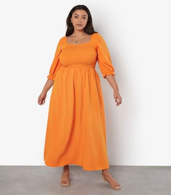 Apricot Curves Orange Midi Milkmaid Dress New Look