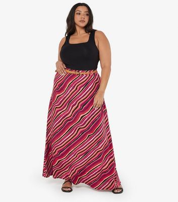 Apricot Curves Pink Wave Print Maxi Skirt New Look