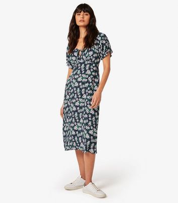 Apricot Navy Floral Ditsy Print Midi Dress New Look