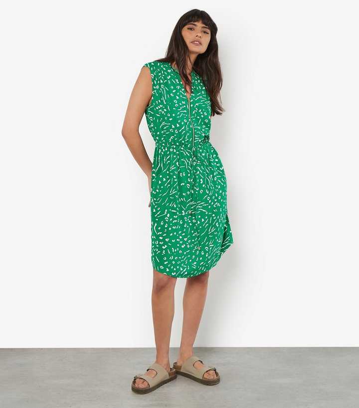 Apricot Green Animal-Print Sleeveless Shirt Dress | New Look