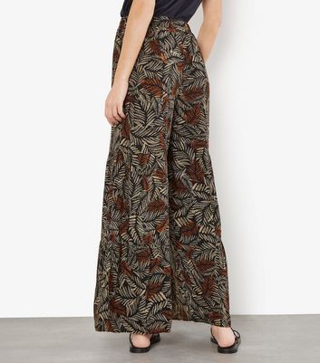 Apricot Black Leaf Print Wide Leg Trousers New Look