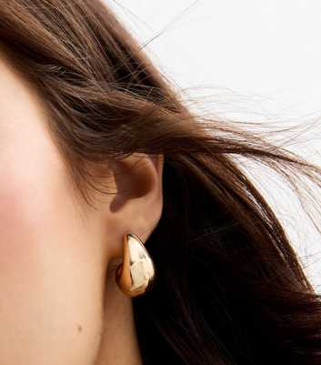 Gold Tone Chunky Teardrop Stud Earrings