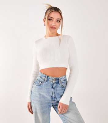 Pink Vanilla White Fluffy Rib Knit Crop Top