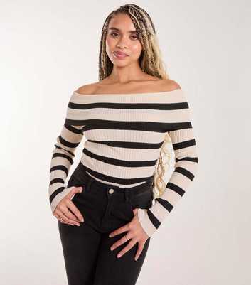 Pink Vanilla Black Striped Ribbed Bardot Jumper