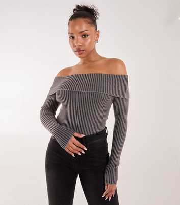 Pink Vanilla Black Two Tone Rib Bardot TOp