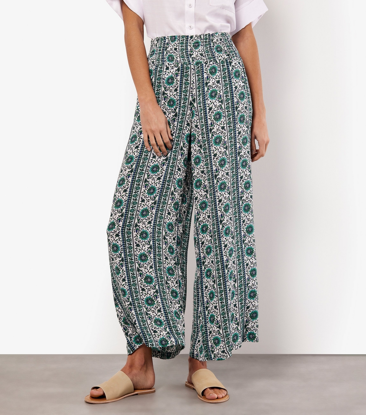 Women's Pale Blue Abstract Print Wide Leg Trousers Apricot New Look