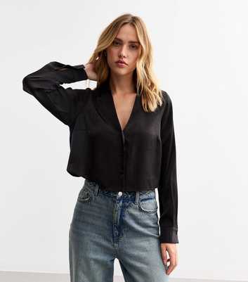 Black Cropped Satin Shirt