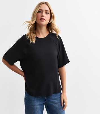 Black Raglan Sleeve Woven Top