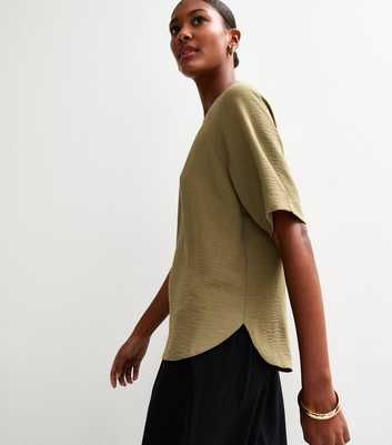 Dark Khaki Raglan Sleeve Woven Top