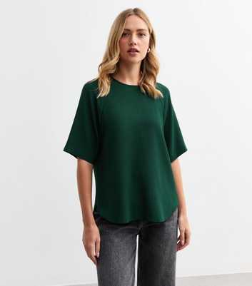 Dark Green Raglan Sleeve Woven Top