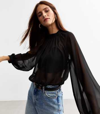 Black Chiffon High Neck Blouse