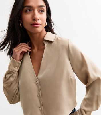 Petite Gold Satin Cropped Shirt