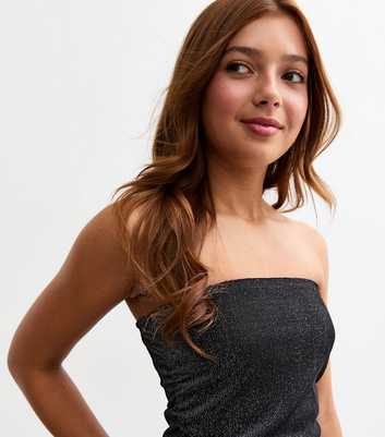 Black Metallic Stretch Jersey Bandeau Top