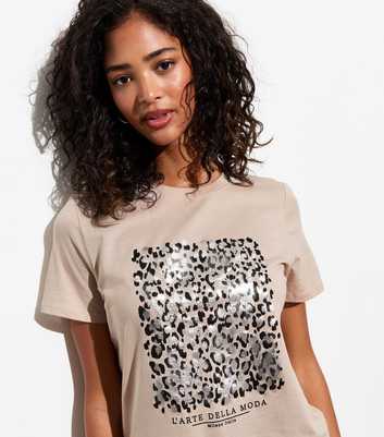 Brown Leopard-Print Cotton T-Shirt 