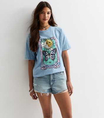 Blue Graphic-Print Oversized Cotton T-Shirt