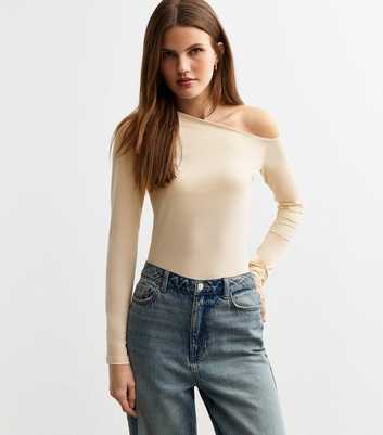 Cream Asymmetric Neck Jersey Top