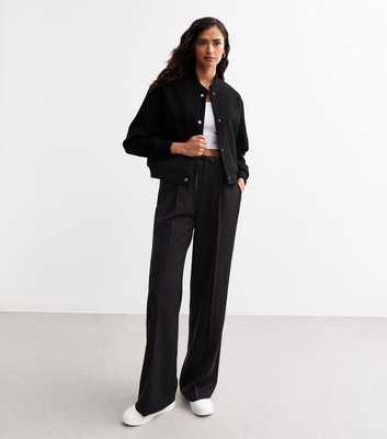 Tall Black Satin Trimmed Wide Leg Trousers