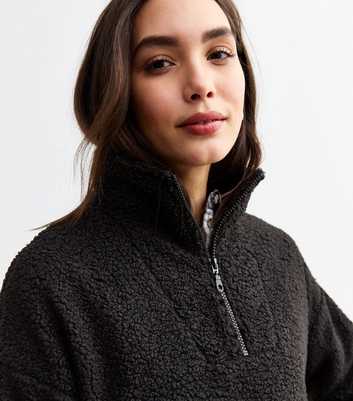 Black Textured Borg Quarter Zip Sweatshirt