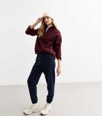 Burgundy Textured Borg Quarter Zip Sweatshirt