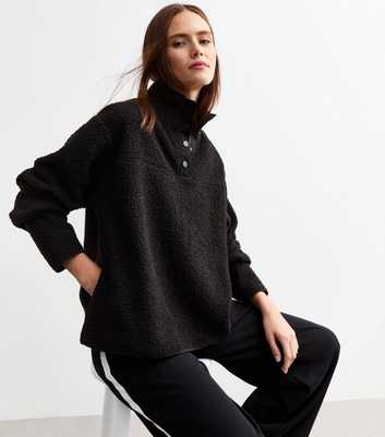 Black Button Up Borg Sweatshirt