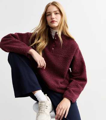 Burgundy Button Up Borg Sweatshirt