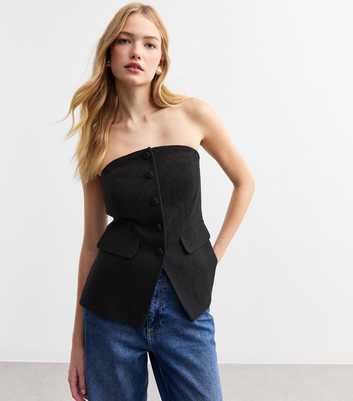 Black Bouclè Bustier Waistcoat