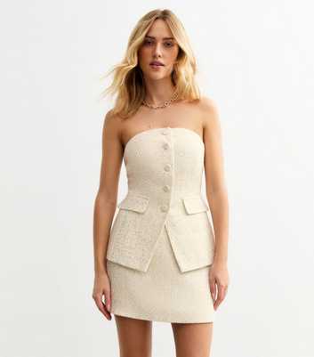 Cream Sequinned Bouclè Bustier Waistcoat