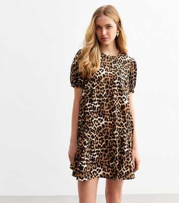 Brown Leopard Print Short Sleeve Mini Dress