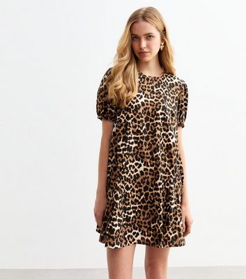 Brown Leopard Print Short Sleeve Mini Dress