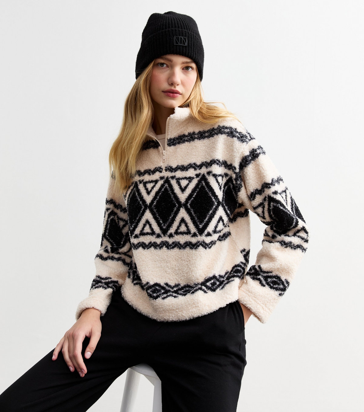 Women's White Fair Isle Borg Sweatshirt New Look