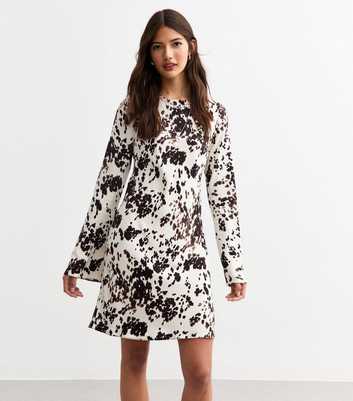 Off White Cow Print Long Sleeve Mini Dress