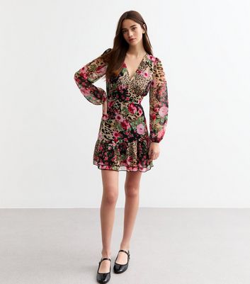 Floral animal print dress best sale