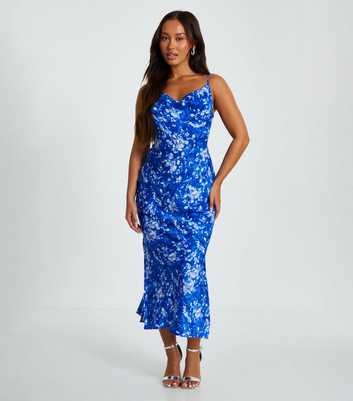 QUIZ Petite Bright Blue Floral Print Midi Dress