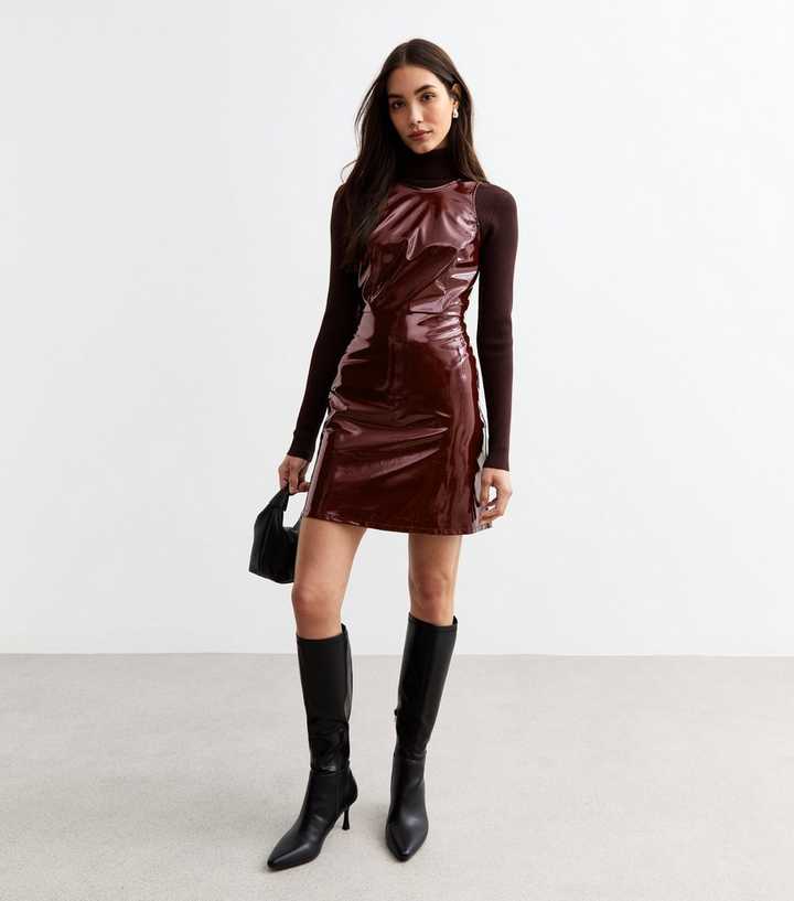 burgundy vinyl dress Burgundy Vinyl Mini Dress