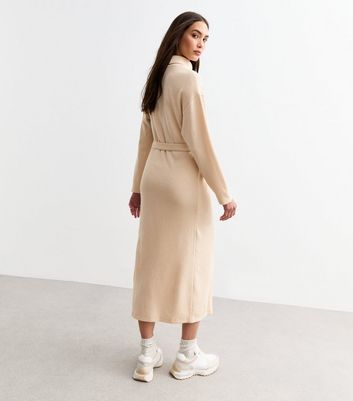 Cream Soft Touch Roll Neck Long Sleeve Jersey Midi Dress New Look