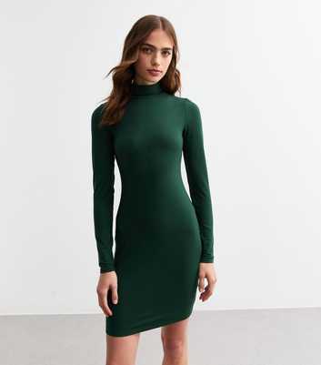 Green Jersey Roll Neck Mini Dress