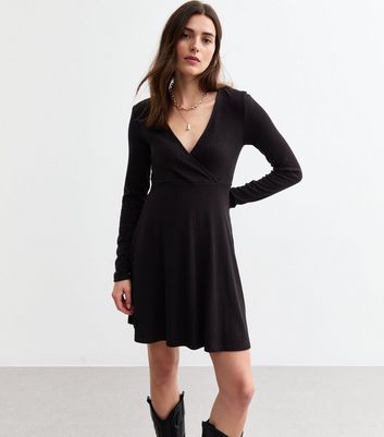 Black Wrap Style Jersey Mini Dress New Look