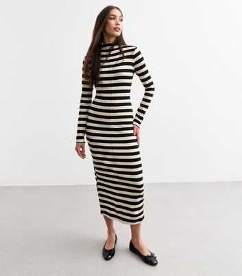 Black Soft Touch Striped Midi Dress