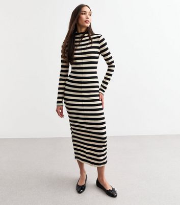 Black Soft Touch Striped Midi Dress New Look