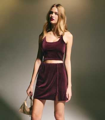 Burgundy Velvet Square Neck Crop Top 