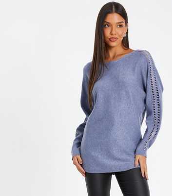 QUIZ Blue Embellished Knit Jumper