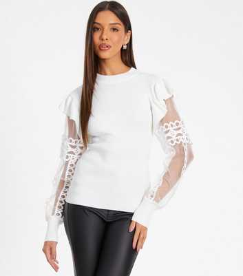 QUIZ White Lace Trimmed Jumper